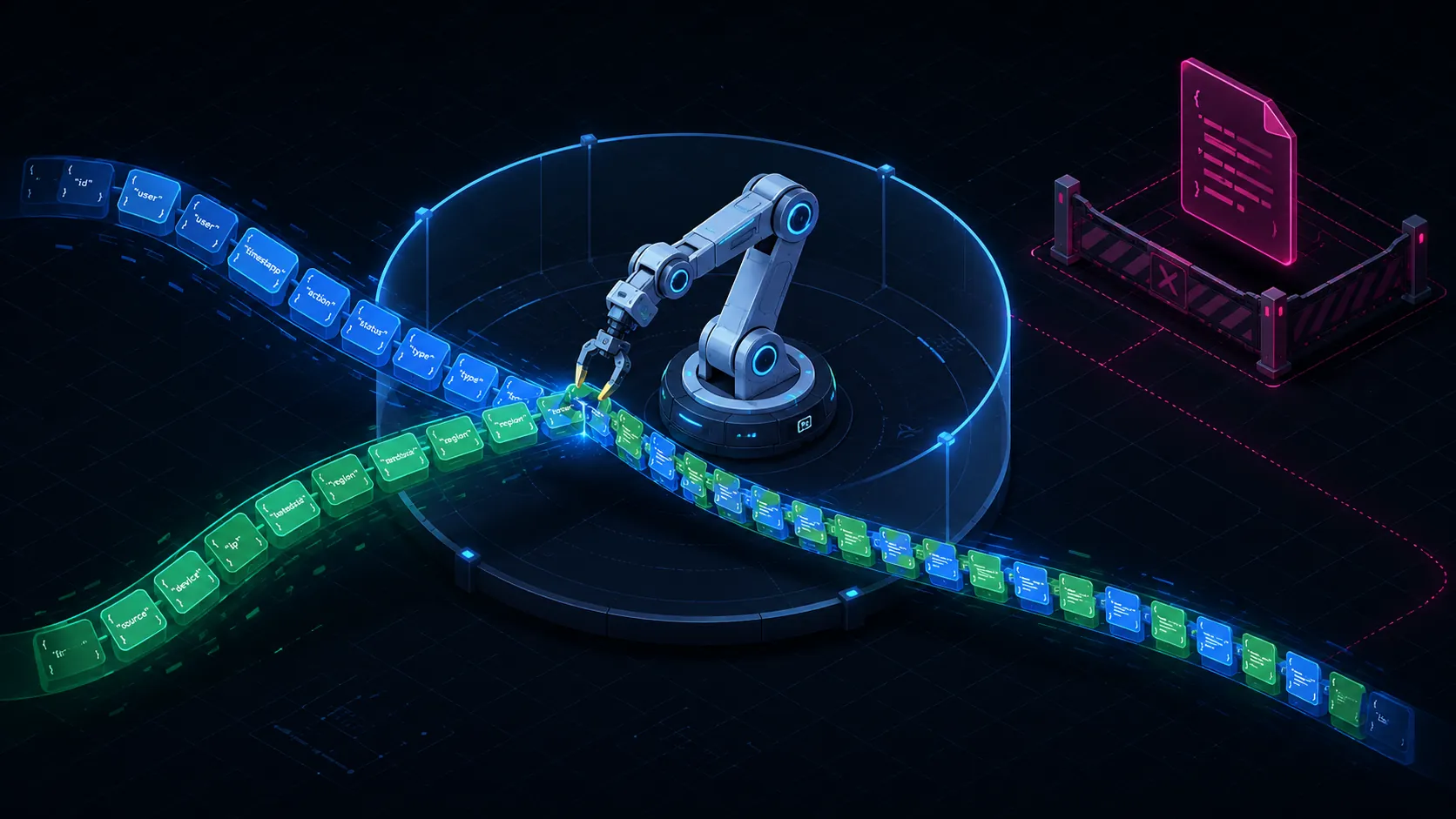 A robot arm carefully braiding two translation streams back into one